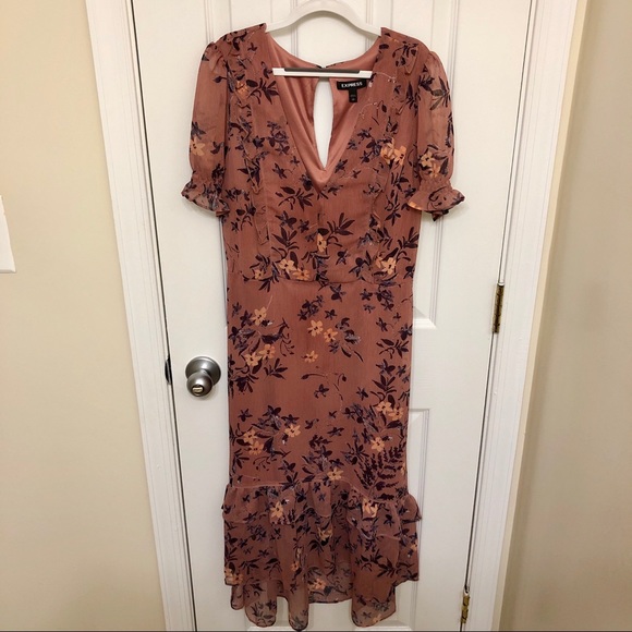 EXPRESS FLORAL PRINT RUFFLE MIDI DRESS! - Picture 2 of 8
